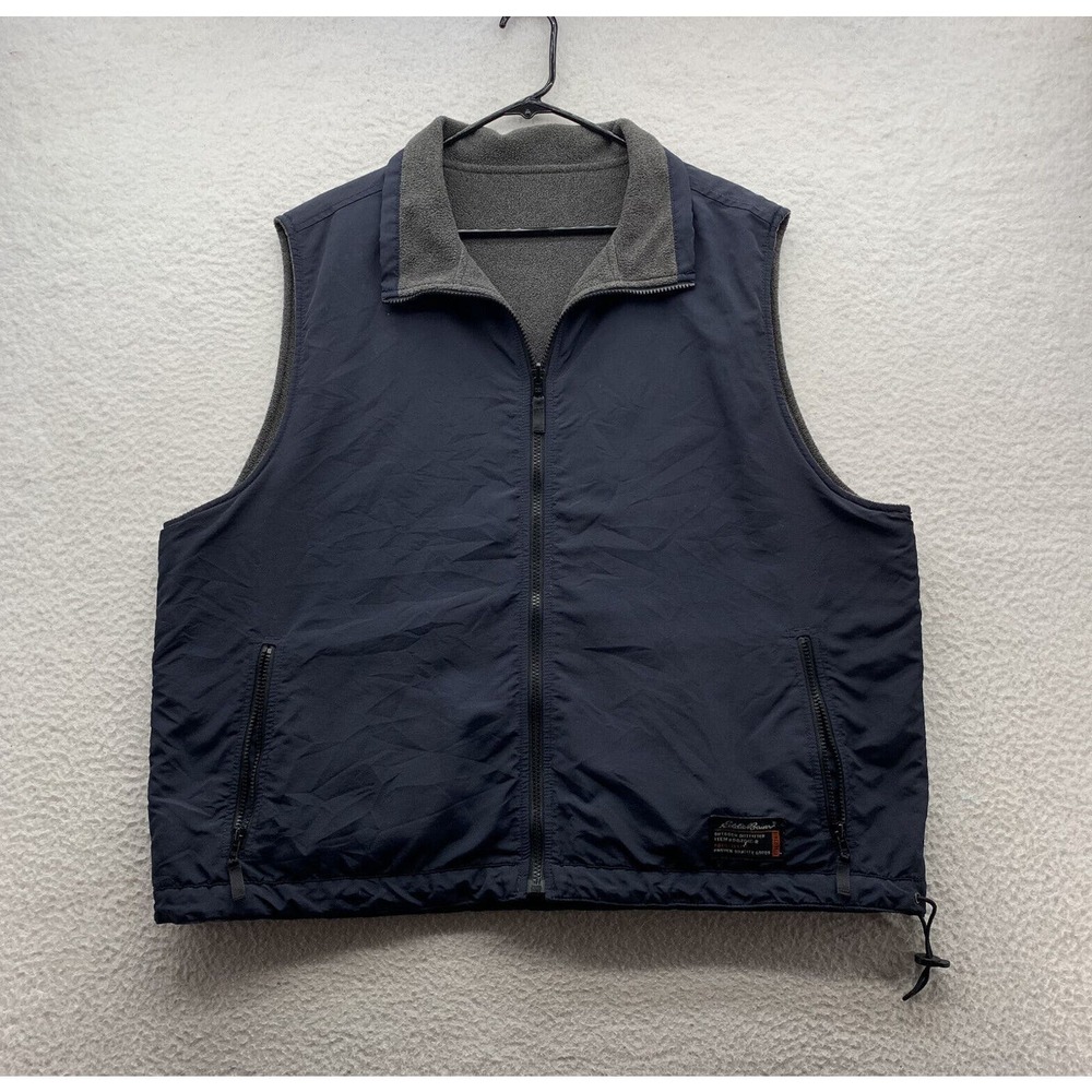 VTG Eddie Bauer Reversible Vest Mens XL Full Zip Fleece Soft Shell Outdoors Hike
